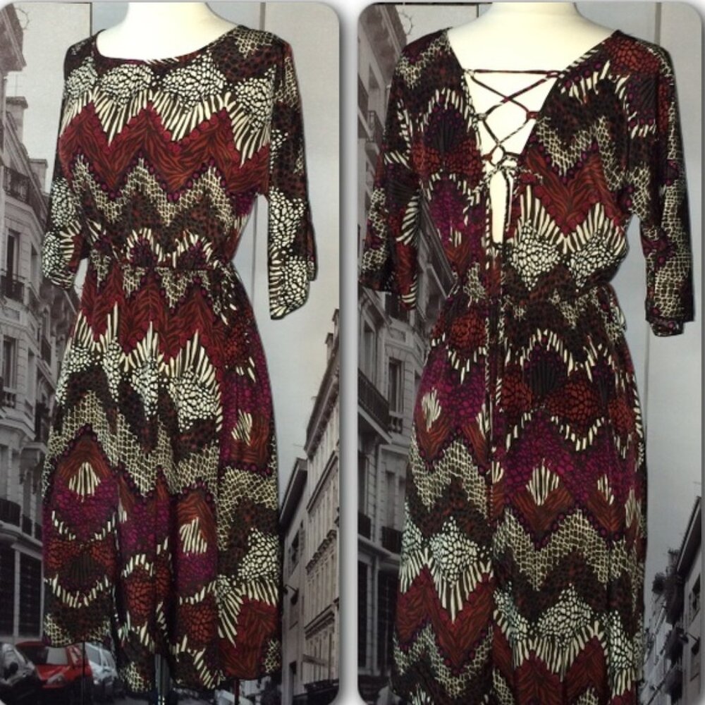 Corset Back Midi Dress with 3/4 Sleeves